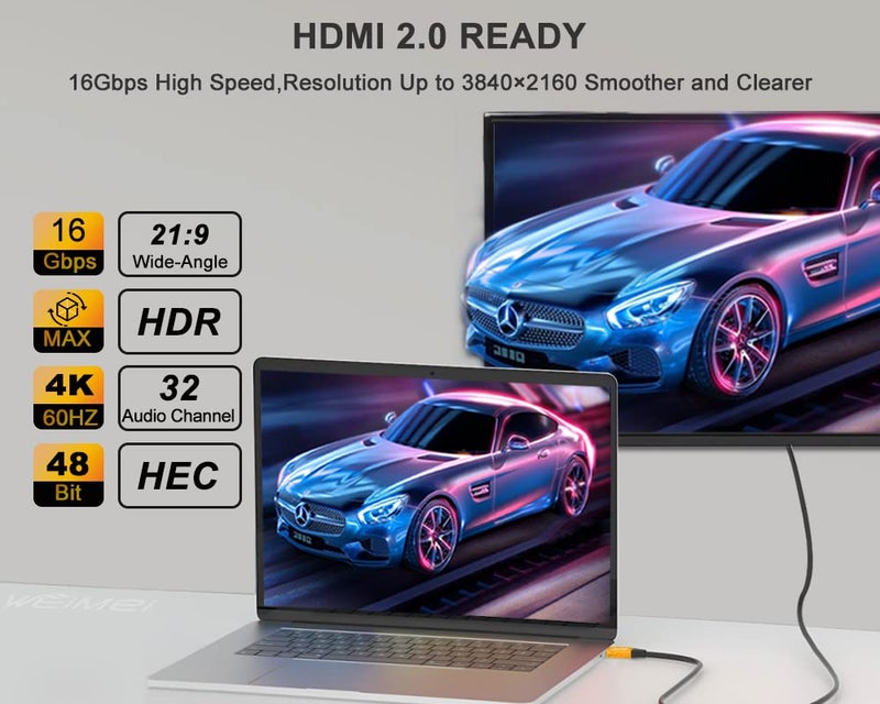 WEIMEI 60 Feet 4K HDMI Cable 2.0 HDMI Cord 60ft Support 4K@60Hz UHD 2160P Ethernet 3D ARC with Gold-Plated Connector and Bare Copper Conductor - Image 5